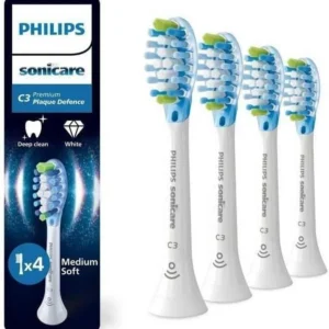 Philips Sonicare C3 Premium Plaque Defence white replacement brush heads with a four-head retail pack